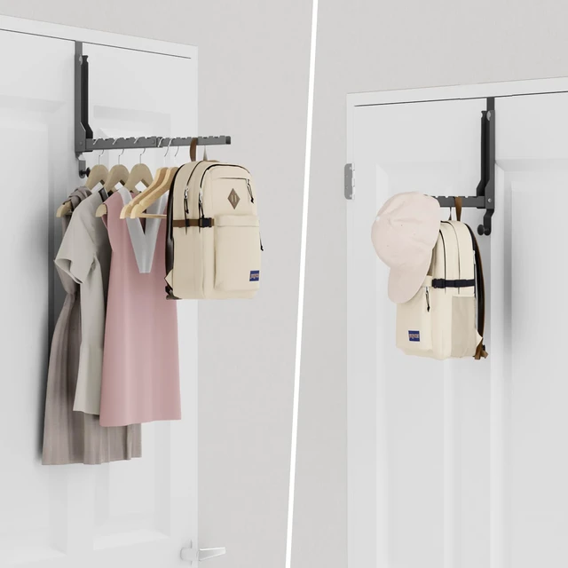 Alt view image 6 of 7 - 2 Pack Heavy Duty Over the Door Hooks, Compact 10 Ridges Double Folding Over the Door Clothes Hanger, Space Saving Over the Door Drying Rack for Laundry Bedroom, Rustproof & Waterproof(Black)