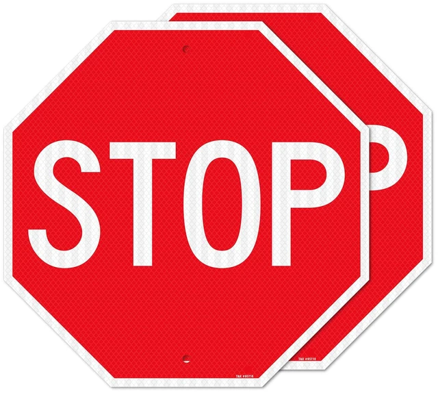 Main image of (2 Pack) Large Stop Sign Street Road Sign 18 x 18 Inches. Engineer Grade Reflective Sheeting, Rust Free Aluminum, Weather Resistant, Waterproof, Fade Resistant, 2 Pre-drilled Holes
