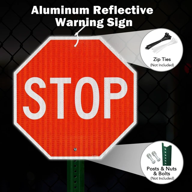 Alt view image 5 of 6 - (2 Pack) Large Stop Sign Street Road Sign 18 x 18 Inches. Engineer Grade Reflective Sheeting, Rust Free Aluminum, Weather Resistant, Waterproof, Fade Resistant, 2 Pre-drilled Holes