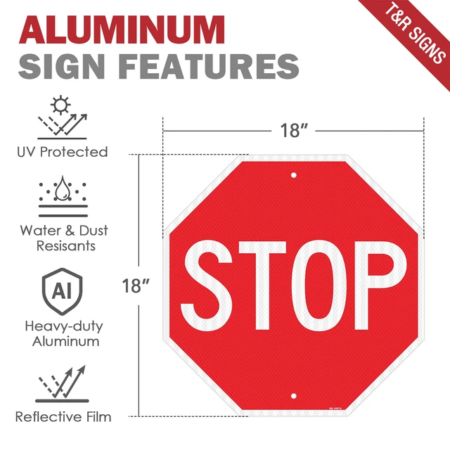 Alt view image 2 of 6 - (2 Pack) Large Stop Sign Street Road Sign 18 x 18 Inches. Engineer Grade Reflective Sheeting, Rust Free Aluminum, Weather Resistant, Waterproof, Fade Resistant, 2 Pre-drilled Holes