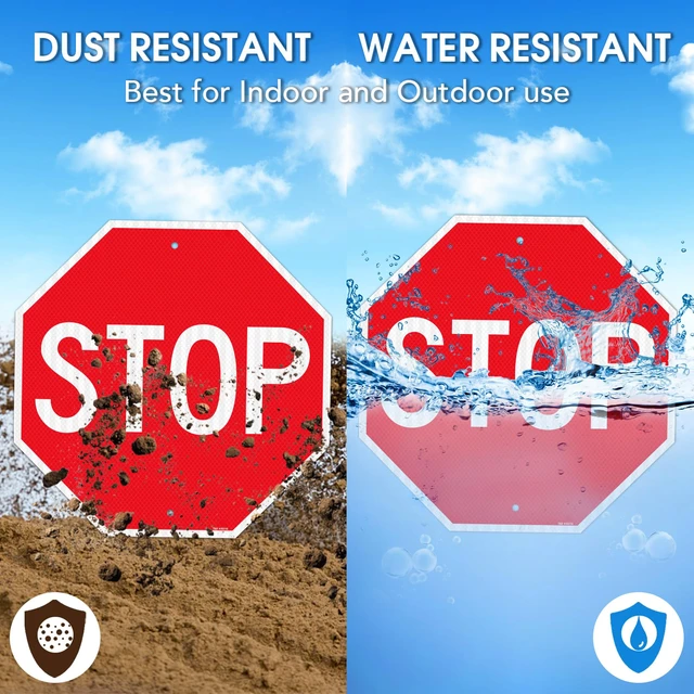 Alt view image 4 of 6 - (2 Pack) Large Stop Sign Street Road Sign 18 x 18 Inches. Engineer Grade Reflective Sheeting, Rust Free Aluminum, Weather Resistant, Waterproof, Fade Resistant, 2 Pre-drilled Holes