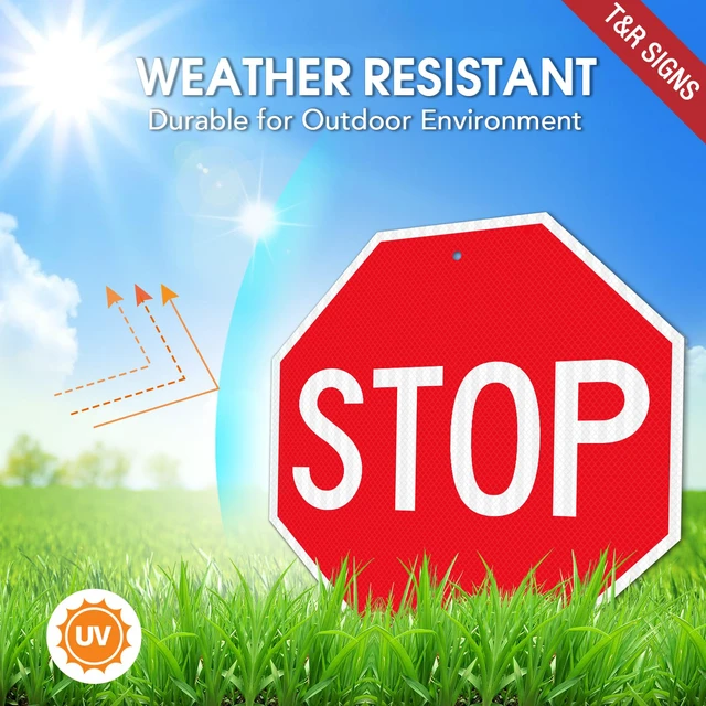 Alt view image 3 of 6 - (2 Pack) Large Stop Sign Street Road Sign 18 x 18 Inches. Engineer Grade Reflective Sheeting, Rust Free Aluminum, Weather Resistant, Waterproof, Fade Resistant, 2 Pre-drilled Holes