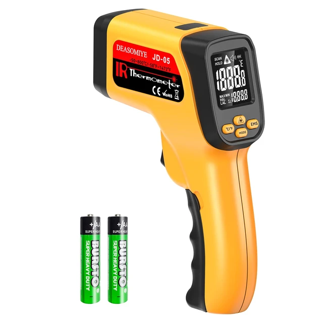 Main image of Non-Contact Infrared Thermometer Gun, High Accuracy -58°F to 1472°F, Adjustable Emissivity, Ir Thermometer with Backlit LCD, Over-Temp Alarm, Laser Temperature Gun for Cooking,BBQ,HVAC