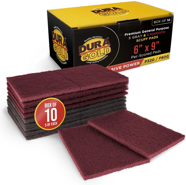 Main image of Premium 6" x 9" Scuff Pads, 5 Each Maroon General Purpose & 5 Each Gray Ultra Fine - Scuffing Scouring Sanding, Paint Primer Prep Adhesion Scratch, Surface Preparation Automotive Autobody