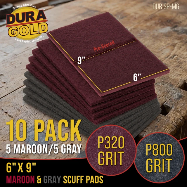 Alt view image 2 of 6 - Premium 6" x 9" Scuff Pads, 5 Each Maroon General Purpose & 5 Each Gray Ultra Fine - Scuffing Scouring Sanding, Paint Primer Prep Adhesion Scratch, Surface Preparation Automotive Autobody