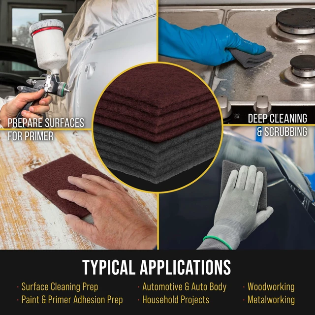 Alt view image 6 of 6 - Premium 6" x 9" Scuff Pads, 5 Each Maroon General Purpose & 5 Each Gray Ultra Fine - Scuffing Scouring Sanding, Paint Primer Prep Adhesion Scratch, Surface Preparation Automotive Autobody