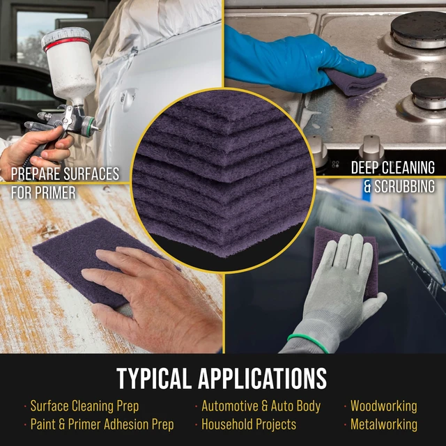 Alt view image 6 of 6 - 6" x 9" Purple Medium Fine 600 Grit General Purpose Scuff Pads Box of 10 - Scuffing, Scouring, Sanding, Cleaning, Blend Prep, Surface Adhesion Preparation - Automotive Auto Body