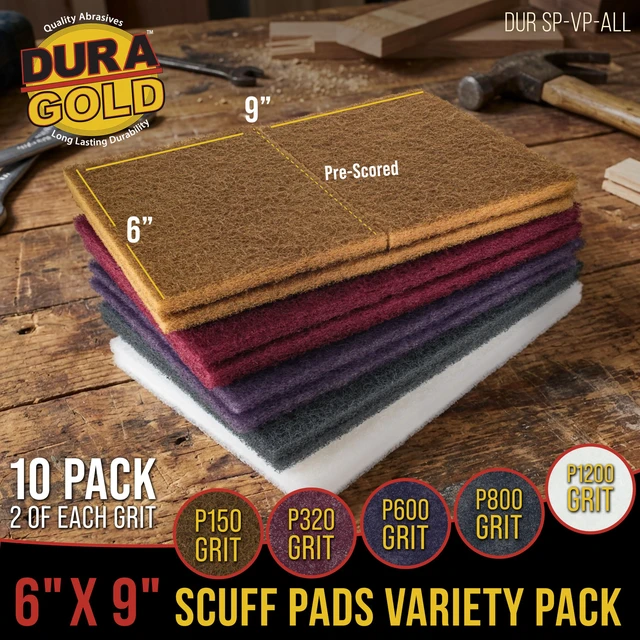 Alt view image 2 of 6 - Premium 6" x 9" 10 Scuff Pad Variety Pack, 2 Each Maroon, Gray, Gold, Purple and White - Scuffing, Scouring, Sanding, Cleaning, Blending, Paint Surface Prep Adhesion - Automotive Auto Body