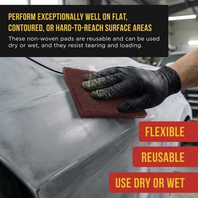 Alt view image 5 of 6 - Premium 6" x 9" Scuff Pads, 5 Each Maroon General Purpose & 5 Each Gray Ultra Fine - Scuffing Scouring Sanding, Paint Primer Prep Adhesion Scratch, Surface Preparation Automotive Autobody