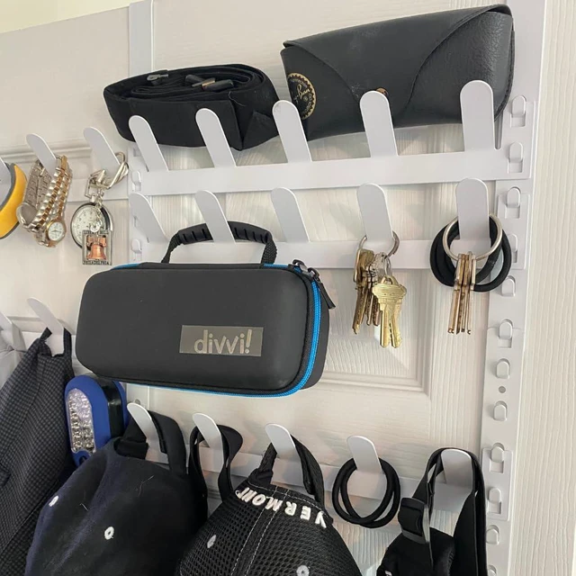 Alt view image 4 of 6 - Rack for Purses, Belts, Jewelry, Ties, Hats - New Over the Door Organizer - Adjustable 8 Tier - 40 Hooks for Multi Uses - Easy Assembly - No Tools Needed - White Coated Sturdy Metal