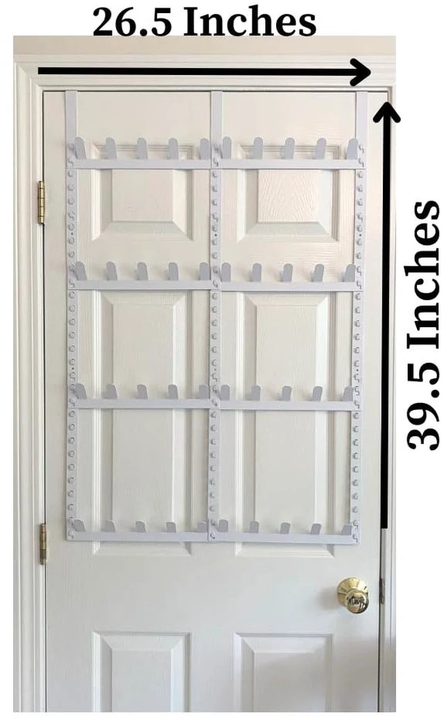 Alt view image 6 of 6 - Rack for Purses, Belts, Jewelry, Ties, Hats - New Over the Door Organizer - Adjustable 8 Tier - 40 Hooks for Multi Uses - Easy Assembly - No Tools Needed - White Coated Sturdy Metal