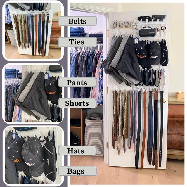 Alt view image 5 of 6 - Rack for Purses, Belts, Jewelry, Ties, Hats - New Over the Door Organizer - Adjustable 8 Tier - 40 Hooks for Multi Uses - Easy Assembly - No Tools Needed - White Coated Sturdy Metal