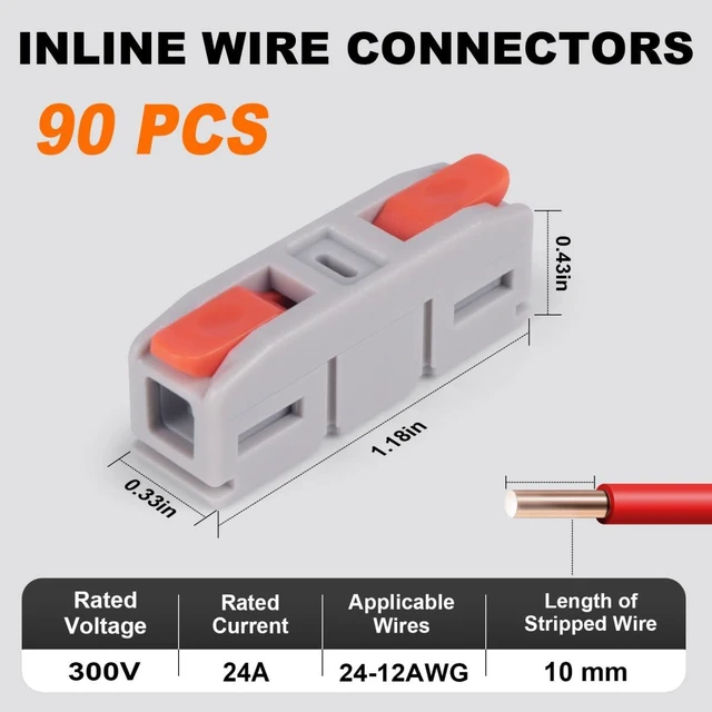 Alt view image 2 of 7 - 90PCS Lever Wire Connectors, Mini Quick Connector Push-in, 1 in 1 Out Electrical Wire Inline Terminal for Splicing 24-12 AWG