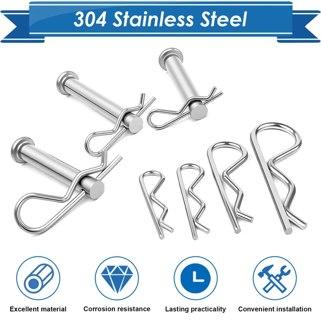 Alt view image 5 of 6 - 300Pcs Cotter Pin Assortment Kit - 304 Stainless Steel 7 Sizes R Clips Cotter Pins for Automotive, Trailer, Hitch Pin Lock System