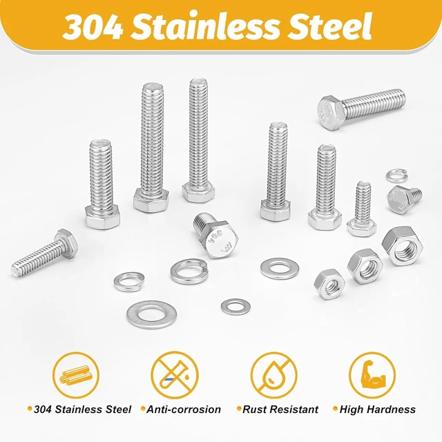 Alt view image 4 of 7 - 456PCS Stainless Steel Bolt and Nut Kit,SAE 1/4-20 5/16-18 3/8-16 With Storage Box,Length from 1/2''-2''304 stain less steel,assorted bolts with nuts flat & lock washers