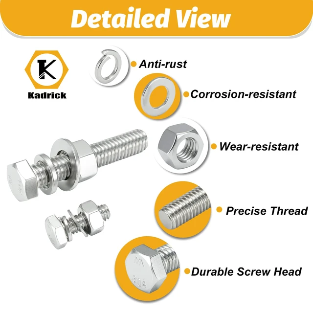 Alt view image 5 of 7 - 456PCS Stainless Steel Bolt and Nut Kit,SAE 1/4-20 5/16-18 3/8-16 With Storage Box,Length from 1/2''-2''304 stain less steel,assorted bolts with nuts flat & lock washers