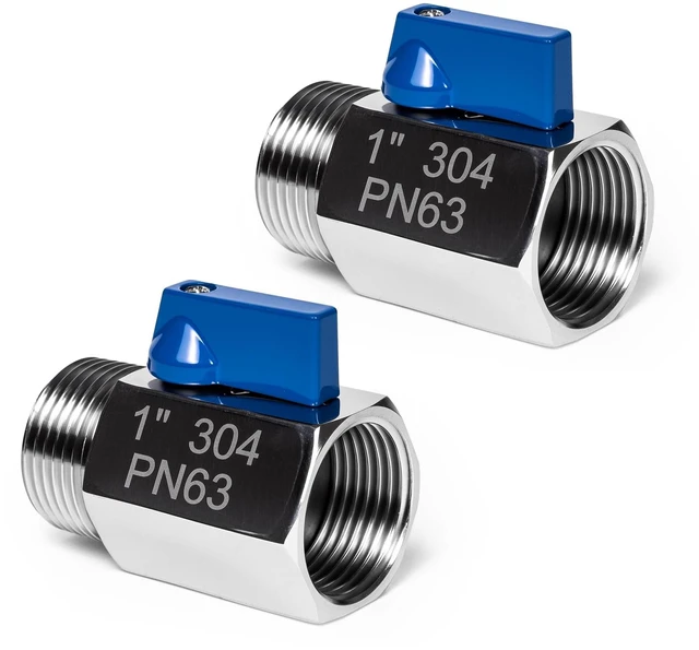 Main image of 2 Pack 1" Mini Ball Valve, 304 Stainless Steel Shut-Off Valve NPT Female x Male Thread Small Valves for Compact Space (2, 1 Inch)