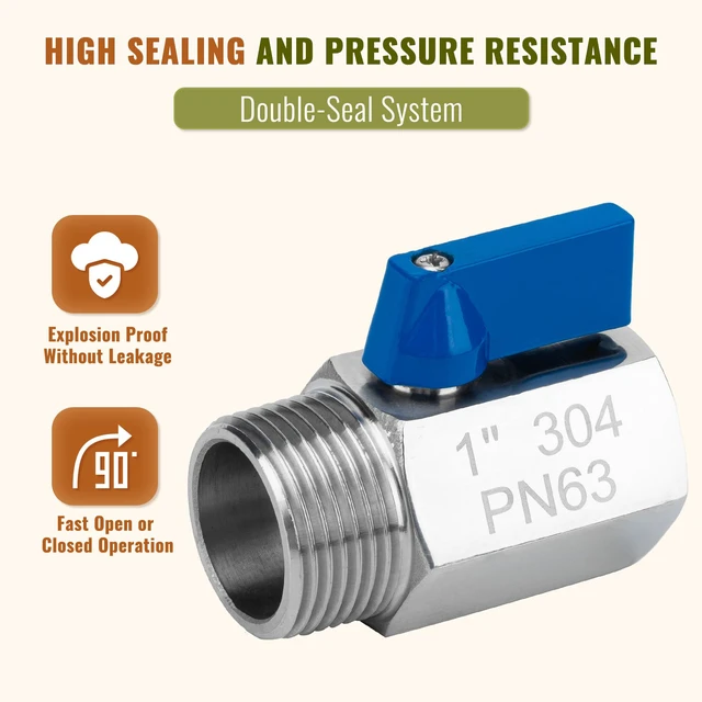 Alt view image 2 of 7 - 2 Pack 1" Mini Ball Valve, 304 Stainless Steel Shut-Off Valve NPT Female x Male Thread Small Valves for Compact Space (2, 1 Inch)