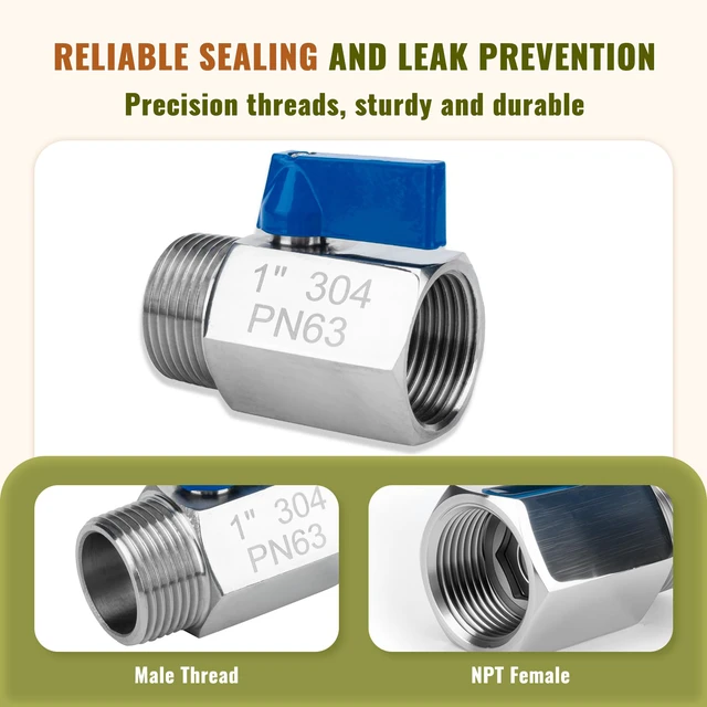 Alt view image 5 of 7 - 2 Pack 1" Mini Ball Valve, 304 Stainless Steel Shut-Off Valve NPT Female x Male Thread Small Valves for Compact Space (2, 1 Inch)