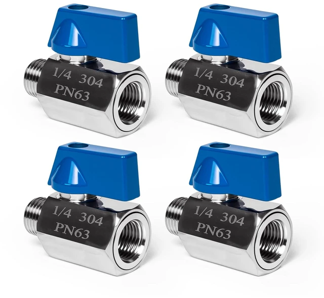 Main image of 4Pack 1/4" Mini Ball Valve, 304 Stainless Steel Shut-Off Valve NPT Female x Male Thread Small Valves for Compact Space (4, 1/4 Inch)