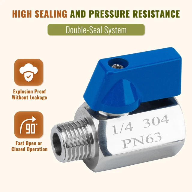Alt view image 7 of 7 - 4Pack 1/4" Mini Ball Valve, 304 Stainless Steel Shut-Off Valve NPT Female x Male Thread Small Valves for Compact Space (4, 1/4 Inch)