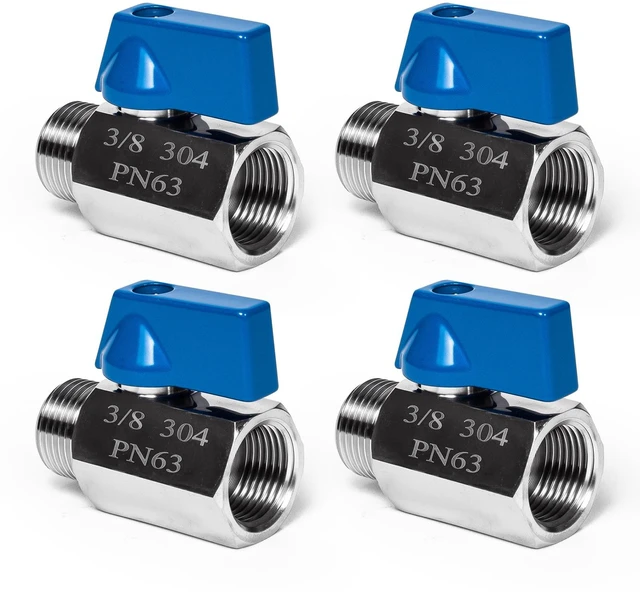 Main image of 4Pack 3/8" Mini Ball Valve, 304 Stainless Steel Shut-Off Valve NPT Female x Male Thread Small Valves for Compact Space (4, 3/8 Inch)