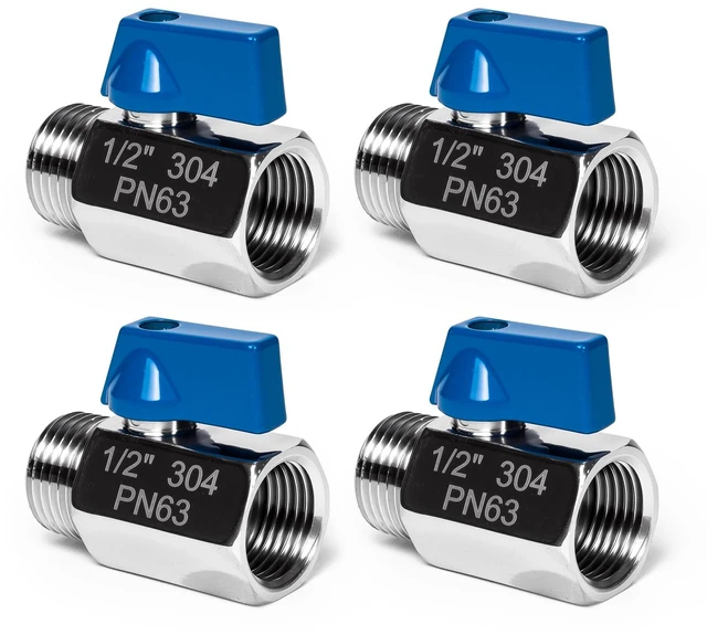 Main image of 4Pack 1/2" Mini Ball Valve, 304 Stainless Steel Shut-Off Valve NPT Female x Male Thread Small Valves for Compact Space (4, 1/2 Inch)