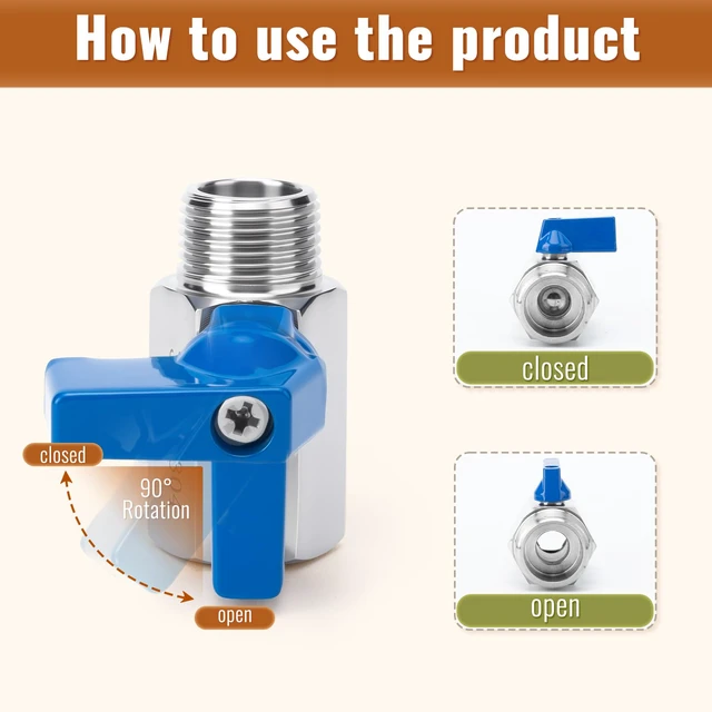 Alt view image 4 of 7 - 4Pack 1/2" Mini Ball Valve, 304 Stainless Steel Shut-Off Valve NPT Female x Male Thread Small Valves for Compact Space (4, 1/2 Inch)