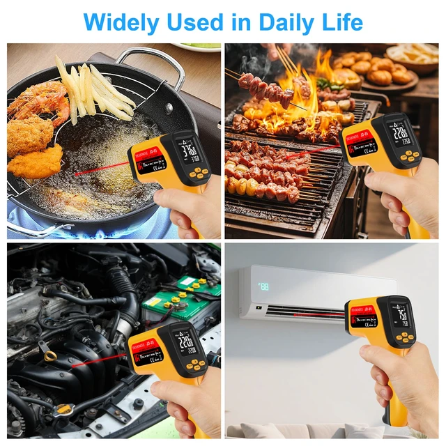 Alt view image 6 of 7 - Non-Contact Infrared Thermometer Gun, High Accuracy -58°F to 1472°F, Adjustable Emissivity, Ir Thermometer with Backlit LCD, Over-Temp Alarm, Laser Temperature Gun for Cooking,BBQ,HVAC