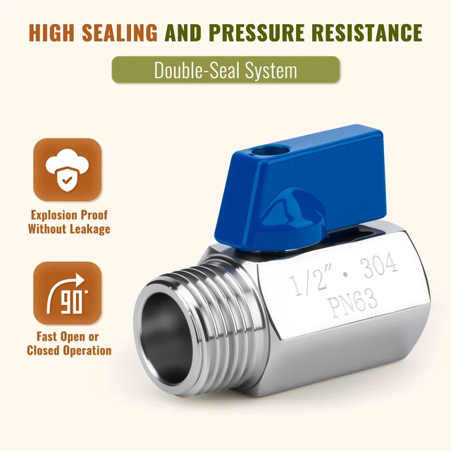 Alt view image 7 of 7 - 4Pack 1/2" Mini Ball Valve, 304 Stainless Steel Shut-Off Valve NPT Female x Male Thread Small Valves for Compact Space (4, 1/2 Inch)