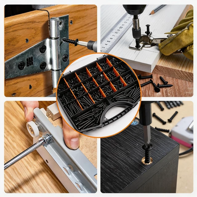Alt view image 5 of 6 - 1050PCS Black Wood Screws Assortment Kit, Assorted 304 Stainless Steel Screws M3/M4/M5/M6, Phillips Drive Sheet Metal Self Tapping Screw Set Marine Grade (Pan & Flat Screw) Length 1/4" to 2"