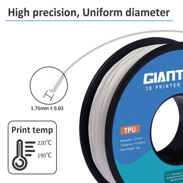 Alt view image 3 of 7 - Clear TPU Filament, 95A TPU Filament 1.75mm, Dimensional Accuracy +/- 0.03, Flexible Soft 3D Printer Filament 1kg Spool(2.2 lbs), Vacuum Packaging (White)