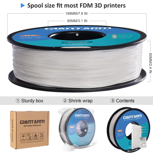 Alt view image 6 of 7 - Clear TPU Filament, 95A TPU Filament 1.75mm, Dimensional Accuracy +/- 0.03, Flexible Soft 3D Printer Filament 1kg Spool(2.2 lbs), Vacuum Packaging (White)