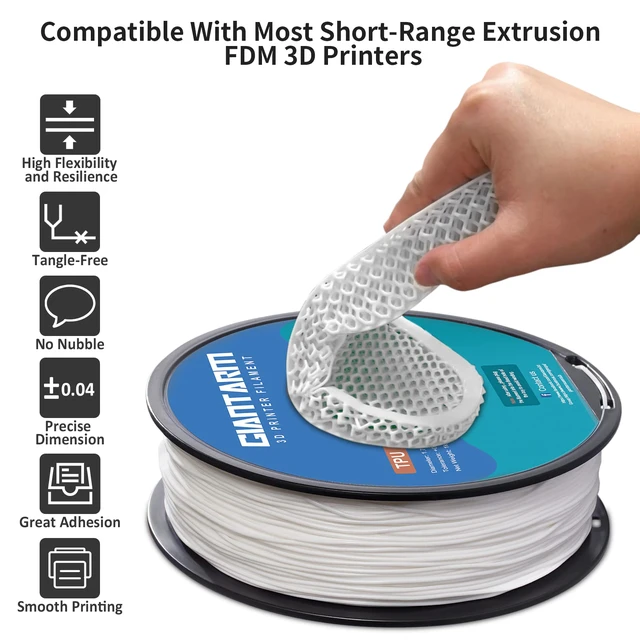 Alt view image 2 of 7 - Clear TPU Filament, 95A TPU Filament 1.75mm, Dimensional Accuracy +/- 0.03, Flexible Soft 3D Printer Filament 1kg Spool(2.2 lbs), Vacuum Packaging (White)