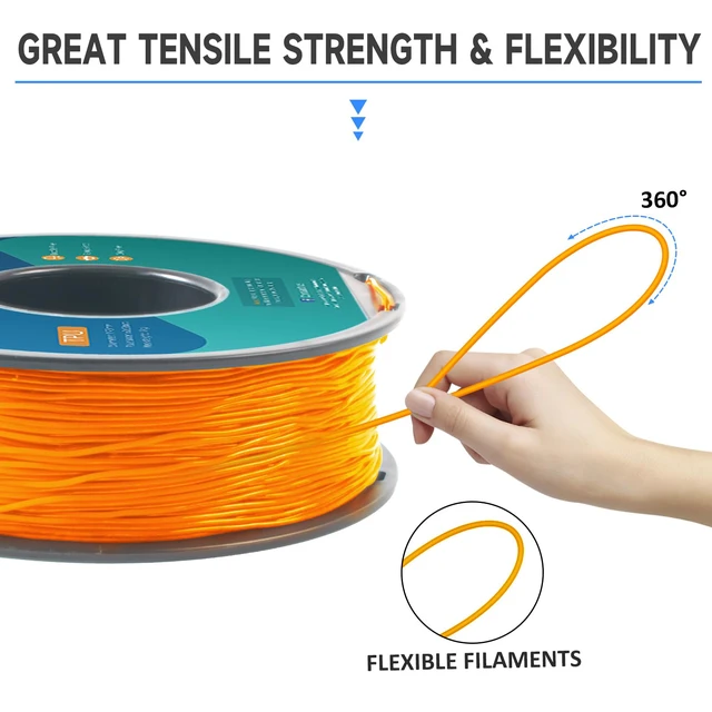 Alt view image 4 of 6 - TPU Filament 1.75mm 1Kg(2.2lbs), Orange Filament TPU, 95A Flexible 3D Printer Filament with High Elasticity, ±0.03mm Accuracy, Neatly Wound & Moistureproof, Non-Clogging,TPU Orange