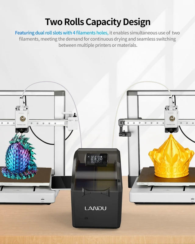 Alt view image 4 of 7 - Filament Dryer 3D Printer Filament Dry Box,2 Spools Double Fast Heating Upgraded Filament Dehydrator Keeping Filaments Dry for 1.75mm/2.85mm One-Key Set for PLA PETG ABS TPU