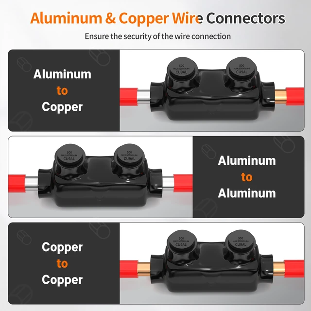 Alt view image 4 of 6 - Insulated Inline Splice Connector 500MCM-4 AWG Aluminum to Copper Wire Connectors Insulated Wire Connector with 5/16" Slotted Allen Hex - 6 Pack