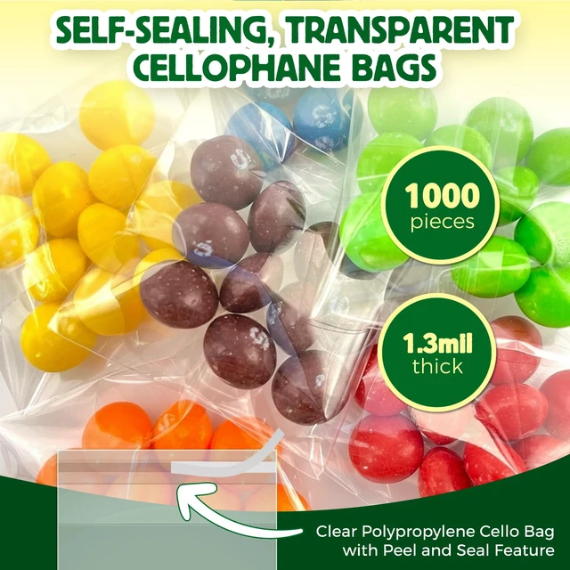 Alt view image 2 of 6 - Self Sealing Cellophane Bags - 2" x 3" (1000 Count) - Clear Plastic Resealable Cello Bag - Cellophane Treat Bags, Cookie Bags for Packaging, Candy bags, Cello Bags, Pastry Bags