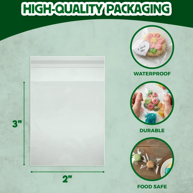 Alt view image 3 of 6 - Self Sealing Cellophane Bags - 2" x 3" (1000 Count) - Clear Plastic Resealable Cello Bag - Cellophane Treat Bags, Cookie Bags for Packaging, Candy bags, Cello Bags, Pastry Bags