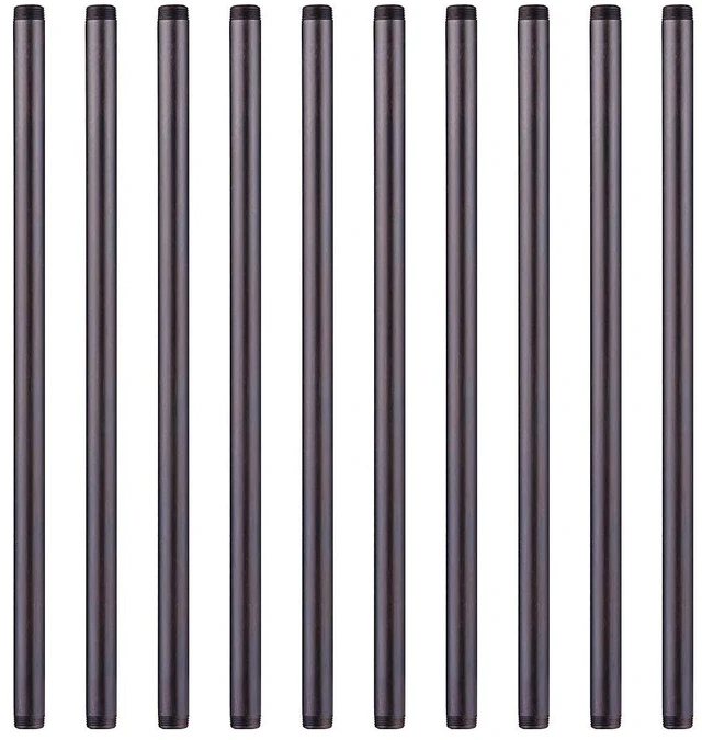 Main image of 10 Pack 3/4 x 24 Inch Black Malleable Steel Pipe Nipples Threaded pipe nipples fitting for DIY steampunk decor, industrial vintage style, furniture, shelves, and pipe projects