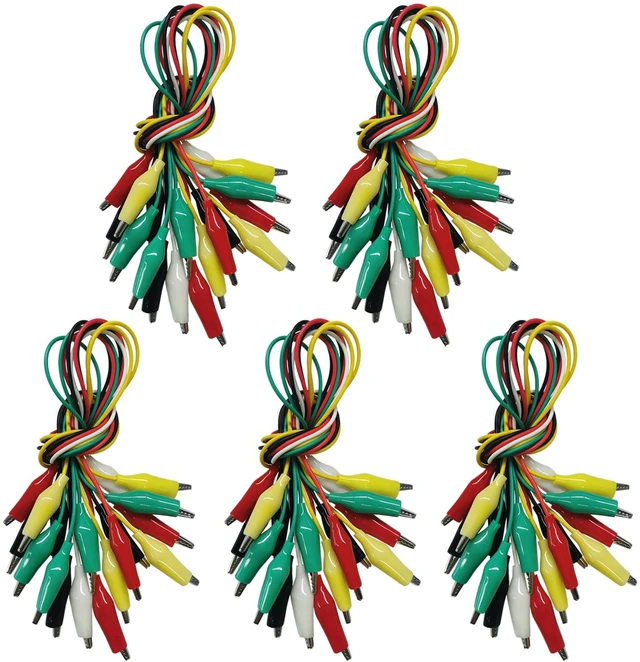 Main image of 50PCS Crocodile Alligator Clips Electrical, 5 Colors Test Leads & Probes by Dual Ended Insulated Jumper Wires Testing Soldered and Stamping for Circuit Connection Current Voltage Multimeter Experiment