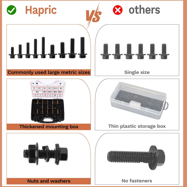 Alt view image 5 of 7 - 384-Piece Metric Flange Bolt Kit, M6 M8 M10, Black Alloy Steel Grade 8.8 Alloy Steel, Flange Head, Washers And Nuts Included, 12-30 Mm Sizes, For Auto, Motorcycle And Machinery