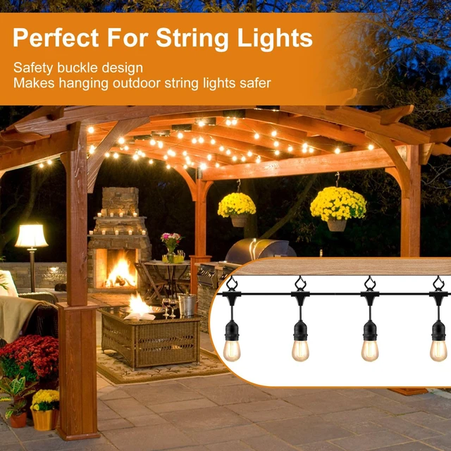 Alt view image 2 of 7 - 100PCS Screw Hooks for Outdoor String Lights, Patio Wall Ceilling Eye Hook Square Q-Hanger Hook with Safety Buckle for Hanging Cup Plant Pots Christmas Decor Wire Fairy Led, Wind Nut Driver, Black