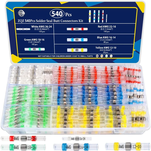 Main image of 540Pcs Solder Heat Shrink Wire Connectors Kit Solder Stick Terminals soldering seal butt connectors heat shrink, crimpless solderless waterproof electrical connectors for marine automotive