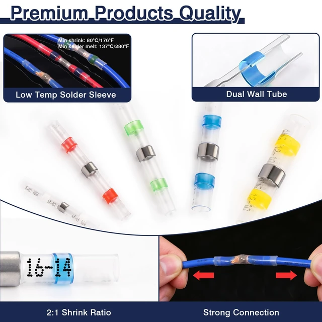 Alt view image 3 of 7 - 540Pcs Solder Heat Shrink Wire Connectors Kit Solder Stick Terminals soldering seal butt connectors heat shrink, crimpless solderless waterproof electrical connectors for marine automotive