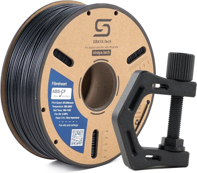 Main image of Fibreheart ABS-CF Core 3D Printer Filament, Black, 1kg 20% Carbon Fiber Reinforced ABS, Superior Strength, Enhanced Layer Adhesion, 1.75mm, for Industrial Parts