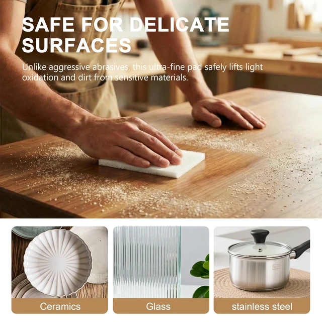 Alt view image 5 of 6 - 6"x9" Light Duty Scuff Pad 8 Pack (7445) - White, Wet/Dry Reusable Non-Abrasive Hand Pad for Cleaning, Polishing & Finishing - Auto Body, Woodworking, Glass & Marine