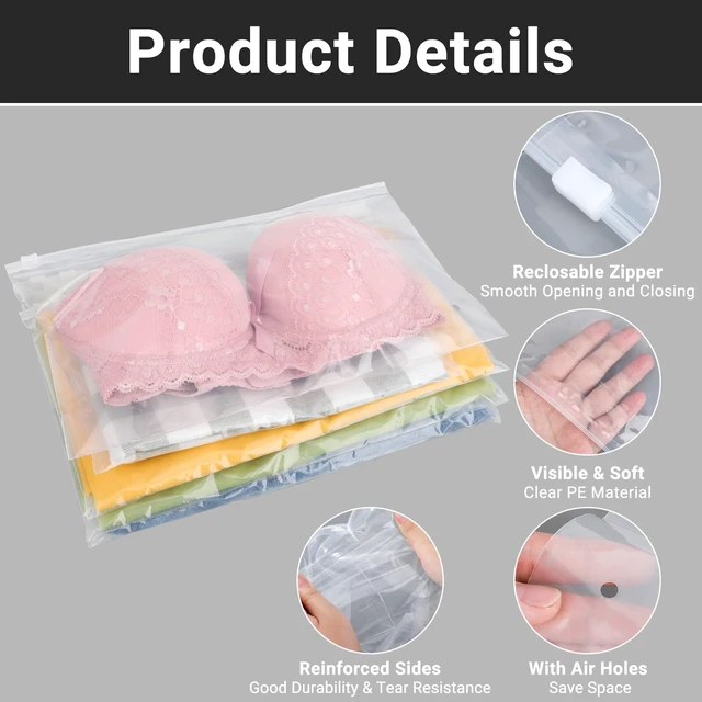 Alt view image 3 of 7 - Clear Bags for Swimsuits, T Shirt Packaging Bags for Bikini, Swimwear, Bathing Suit Storage, 10x8 inch, Pack of 100, 3 Mil with Vent Holes