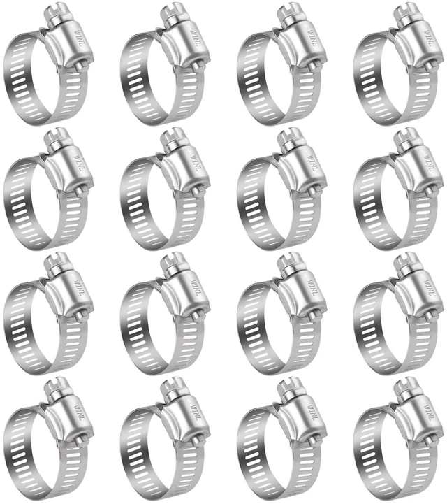 Main image of Stainless Steel Hose Clamps - 16 Pack Worm Gear Drive Hose Clamps SAE 16 Clamping Range 3/4 Inch to 1-1/2 Inch (19mm-38mm) for Automotive Plumbing, 3/4'', 1'', 1 1/4'' Clamps