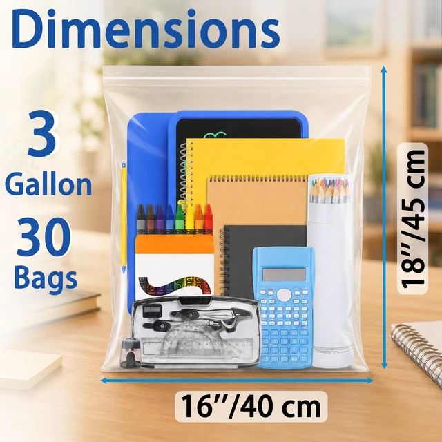 Alt view image 2 of 6 - Large 3 Gallon Zippered Plastic Bags for - 16'' x 18'', Ideal for Clothes Clothing, Travel, Moving, 2-mil Thick Clear Plastic, 30 pack